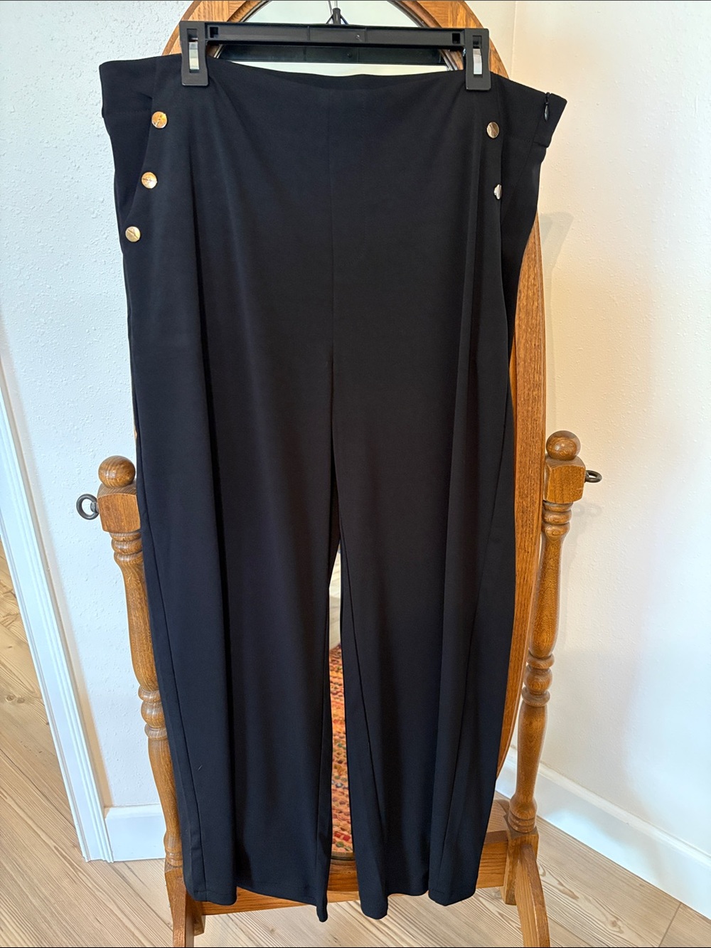 Black Wide-Leg Women’s Pants with Gold Buttons
